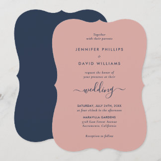 Elegant Modern Navy Blue and Blush Wedding Invitation