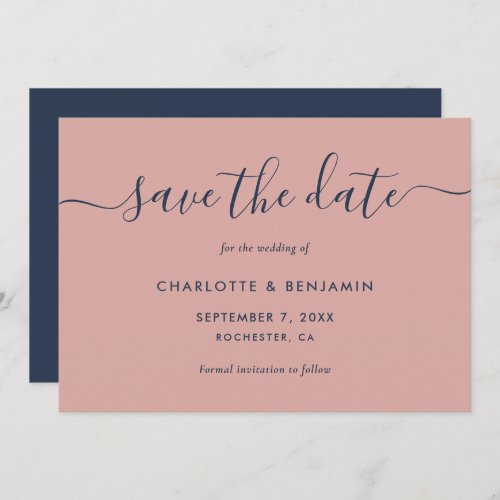 Elegant Modern Navy Blue and Blush Wedding Save The Date