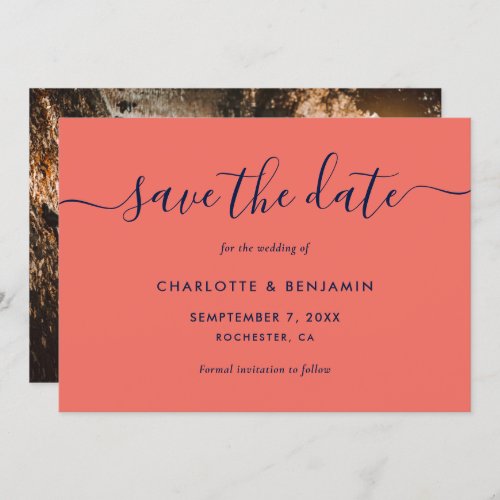 Elegant Modern Navy Blue and Coral Photo Announcement