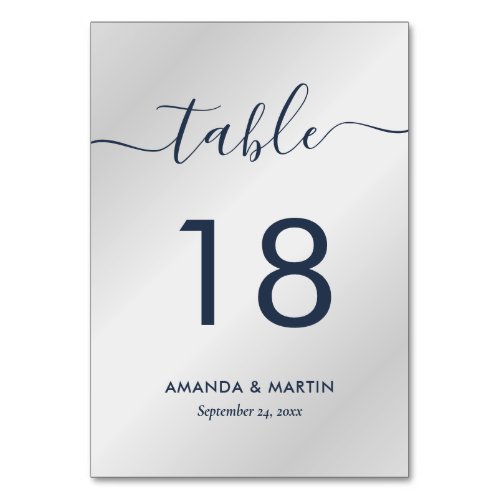 Elegant Modern Navy Blue and Silver Table Number