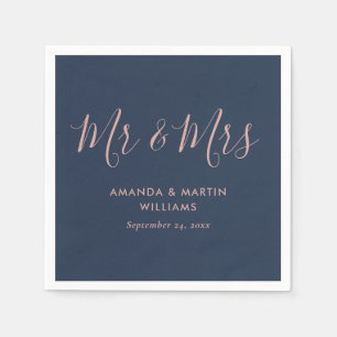 Elegant Modern Navy Blue Blush Mr and Mrs Wedding Napkins