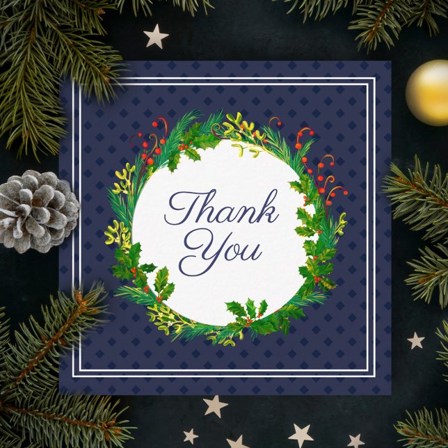  Elegant Modern Navy Blue Christmas Thank You Card (Creator Uploaded)