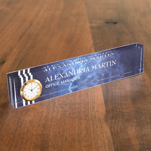 Elegant Modern Navy Blue Desk Name Plate