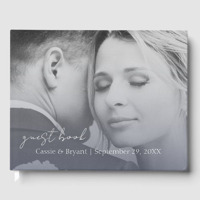 Elegant Modern Navy Blue Fade Wedding Guest Book (Front)