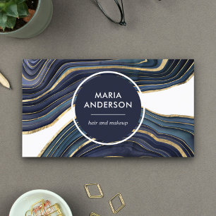 Elegant Modern Navy Blue Gold Agate Geode Gemstone Business Card