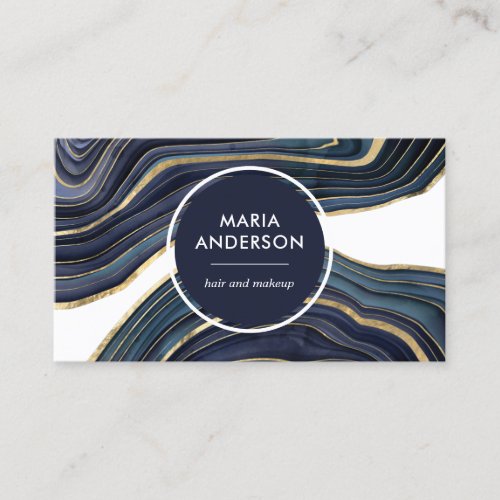 Elegant Modern Navy Blue Gold Agate Geode Gemstone Business Card