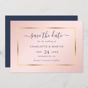 Elegant Modern Navy Blue Gold Blush Wedding Save The Date