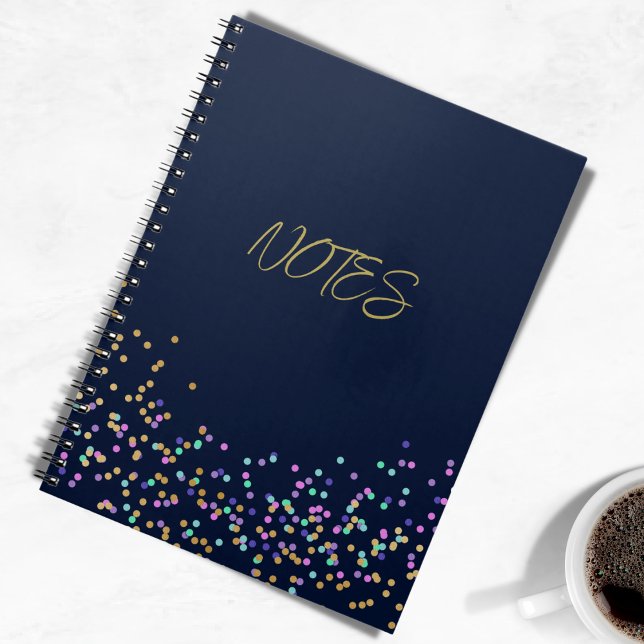 Elegant Modern Navy Blue Gold Pink Confetti Notebook (Creator Uploaded)