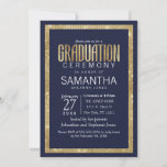 Elegant Modern Navy Blue Gold Sequin Graduation Invitation at Zazzle