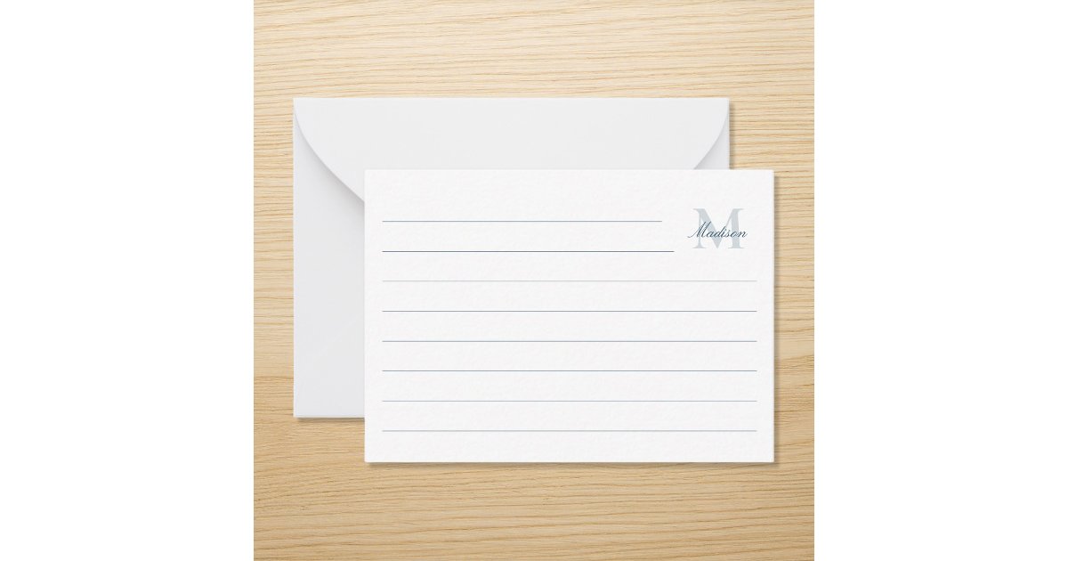 Elegant Modern Navy Blue Monogram Ruled Note Card | Zazzle