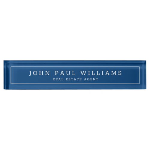 Elegant Modern Navy Blue Professional Name Border Desk Name Plate