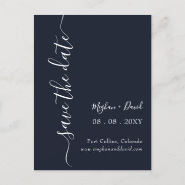 Elegant Modern Navy Blue Save the Date  Announcement Postcard