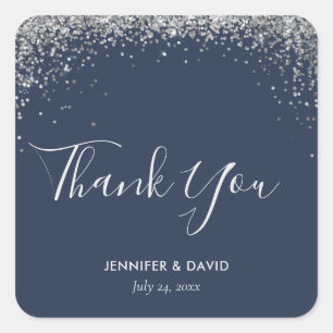 Elegant Modern Navy Blue Silver Glitter Confetti Square Sticker