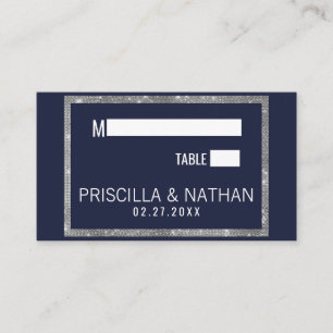 Elegant Modern Navy Blue Silver Sequin Wedding Place Card