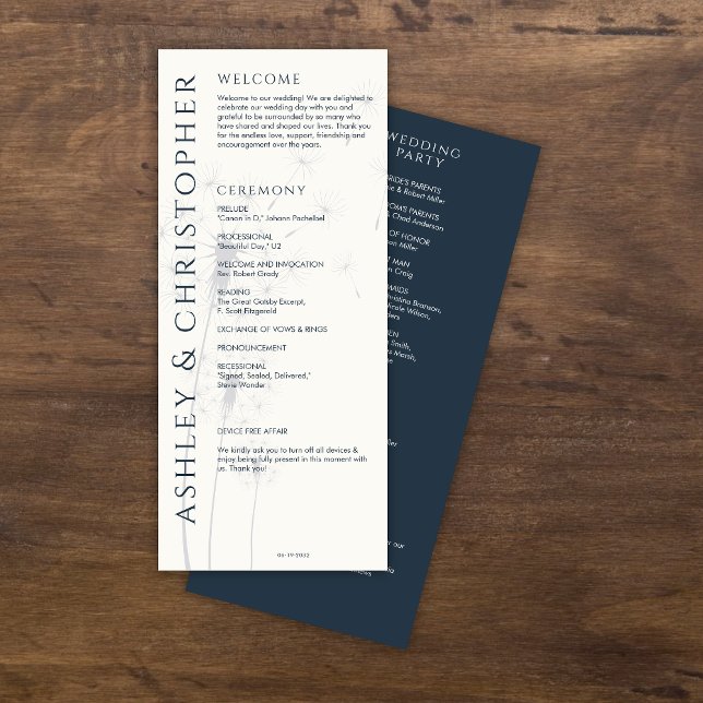 Elegant Modern Navy Blue Wedding Program (Creator Uploaded)