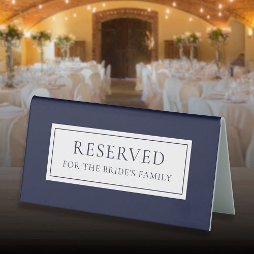 Elegant Modern Navy Blue Wedding Reserved Table Tent Sign