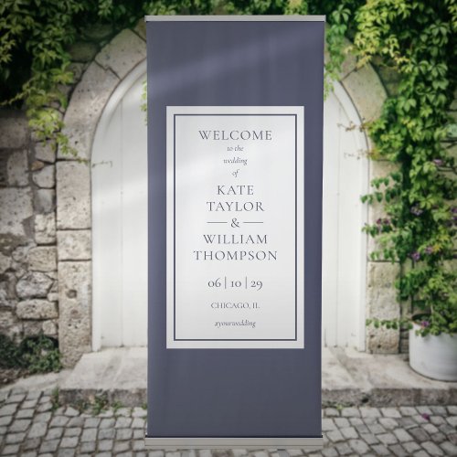 Elegant Modern Navy Blue Wedding Welcome Retractable Banner