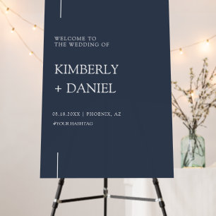 Elegant Modern Navy Blue Welcome Wedding Sign