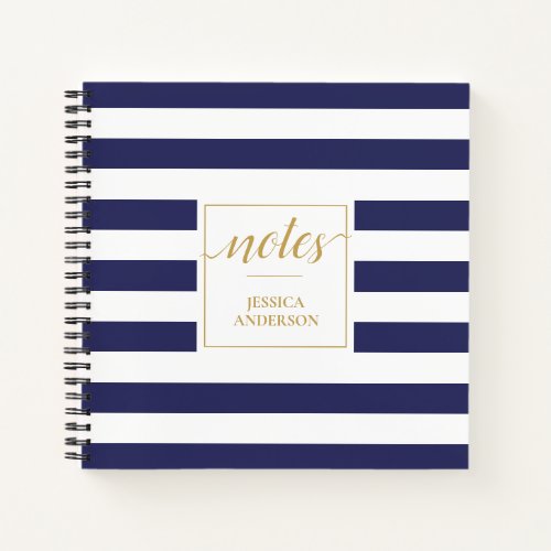 Elegant Modern Navy Blue White Stripes Pattern Notebook