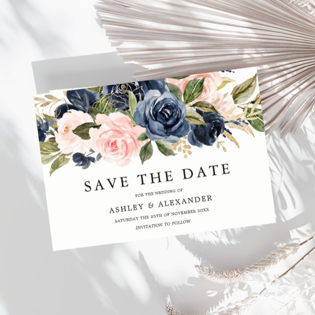 Elegant Modern Navy & Blush All Seasons Wedding Save The Date (Creator Uploaded)