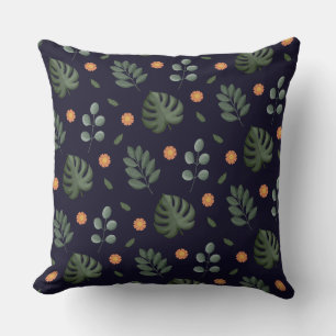 Elegant Modern Navy Botanical Leaf Floral Throw Pillow