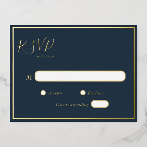 Elegant Modern Navy Gold Foil RSVP Postcard