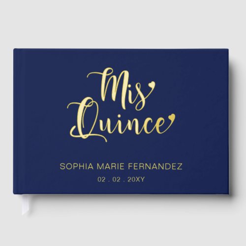 Elegant Modern Navy Gold Quinceaera Foil Guest Book