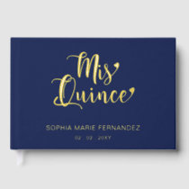 Elegant Modern Navy Gold Quinceañera Guest Book