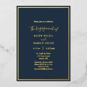 Elegant Modern Navy Gold Wedding Engagement Party Foil Invitation