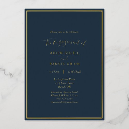 Elegant Modern Navy Gold Wedding Engagement Party Foil Invitation