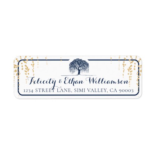 Elegant  Modern Navy  Gold Willow Tree Wedding Label