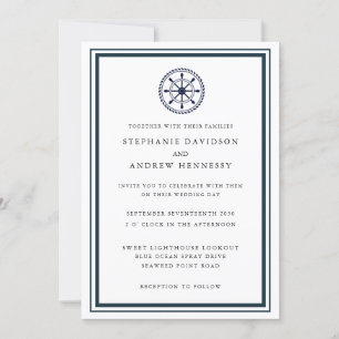 Elegant Modern Navy Nautical Minimalist Blue Invitation