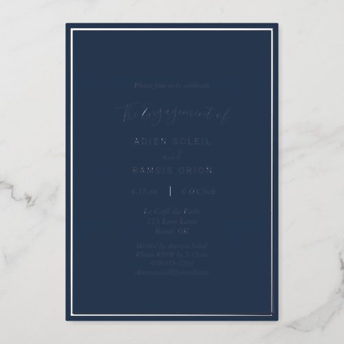 Elegant Modern Navy Silver Engagement Party Foil Invitation