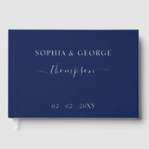 Elegant Modern Navy Silver Wedding Foil Guest Book