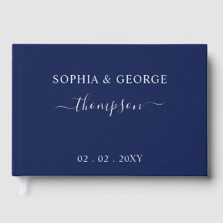 Elegant Modern Navy Silver Wedding Foil Guest Book