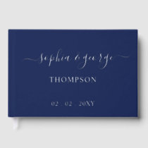 Elegant Modern Navy Silver Wedding Foil Guest Book