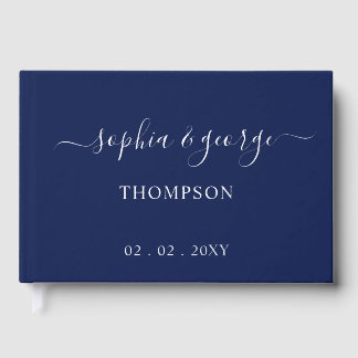 Elegant Modern Navy Silver Wedding Foil Guest Book