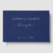 Elegant Modern Navy Silver Wedding Guest Book