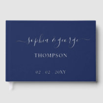 Elegant Modern Navy Silver Wedding Guest Book