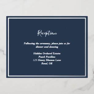 Elegant Modern Navy Silver Wedding Reception Card