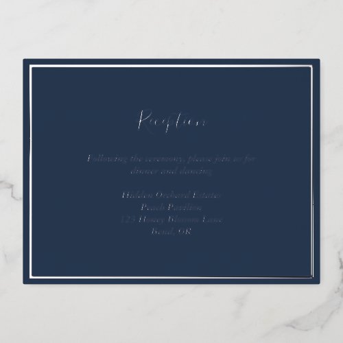 Elegant Modern Navy Silver Wedding Reception Card