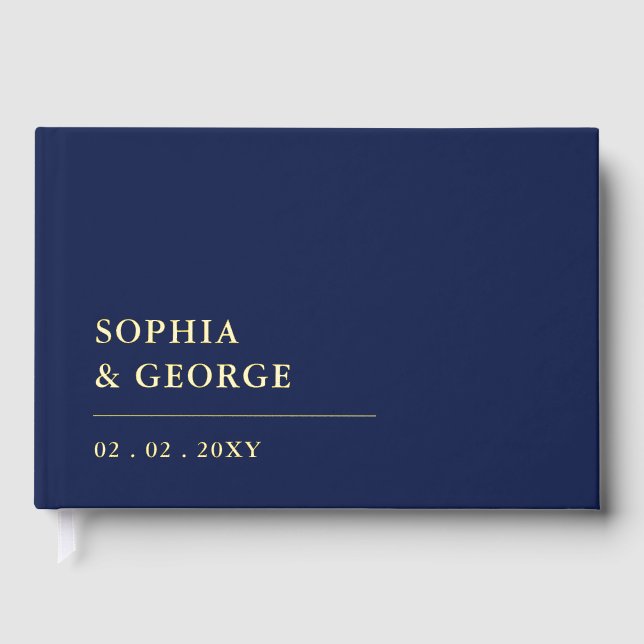 Elegant Modern Navy Wedding Foil Guest Book (Front)