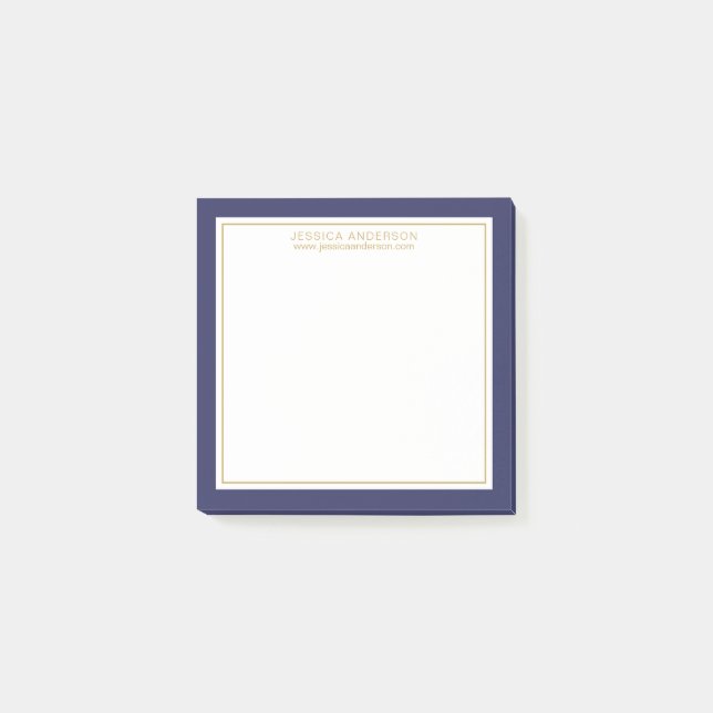 Elegant & Modern Navy/White/Gold Personalized Post-it Notes (Front)