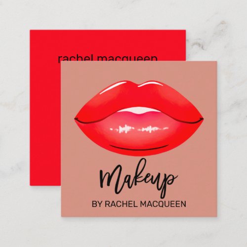 Elegant Modern Neon Red Lips Makeup Artist Square  Square Business Card