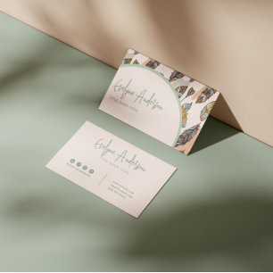 Elegant Modern Neutral Boho Chic Feather Indie Business Card