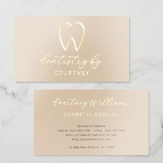 Elegant Modern Neutral & Gold Dentist Orthodontist Foil Business Cards