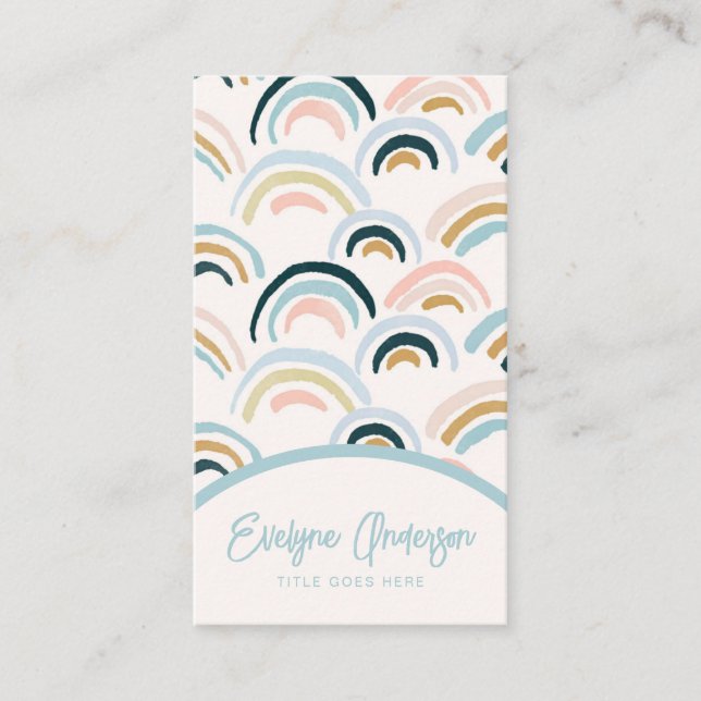 Elegant Modern Neutral Handmade Rainbow Boho Chic Business Card (Front)