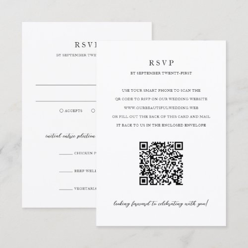Elegant Modern Neutral QR Code Wedding RSVP Card