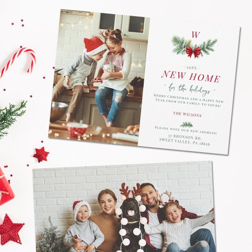 Elegant Modern New Home Family Monogram 2 Photos Holiday Card