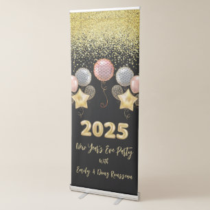 Elegant Modern New Year Gold Black Glitter Retractable Banner